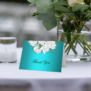 Tarjeta De Agradecimiento Rosas de metal Aqua y White Bridal gracias