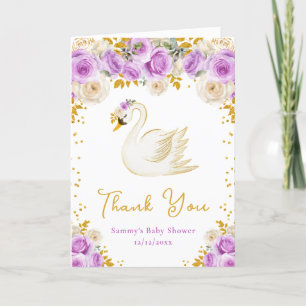 Tarjeta De Agradecimiento Rosas de Swan Purple y Gold Baby Shower Gracias