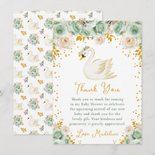 Tarjeta De Agradecimiento Rosas de Swan Sage Green y Gold Baby Shower