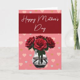 Tarjeta De Agradecimiento Rosas del día de la madre con un patrón cardíaco e