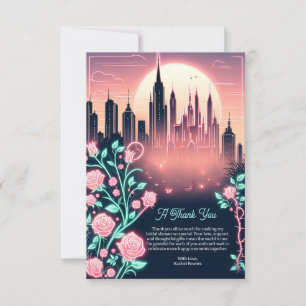 Tarjeta De Agradecimiento Rosas Eléctricas Futuristas  Bridal Shower de Neón