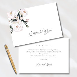 Tarjeta De Agradecimiento Rosas elegantes | Boda floral blanco