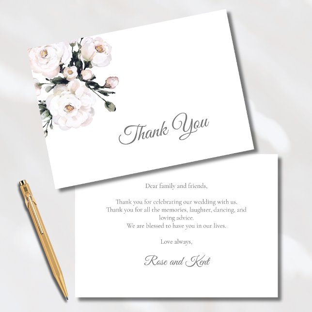 Tarjeta De Agradecimiento Rosas elegantes | Boda floral blanco (Subido por el creador)