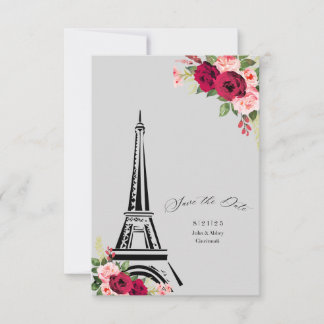 Tarjeta De Agradecimiento Rosas en acuarela elegante guardan la fecha eiffel