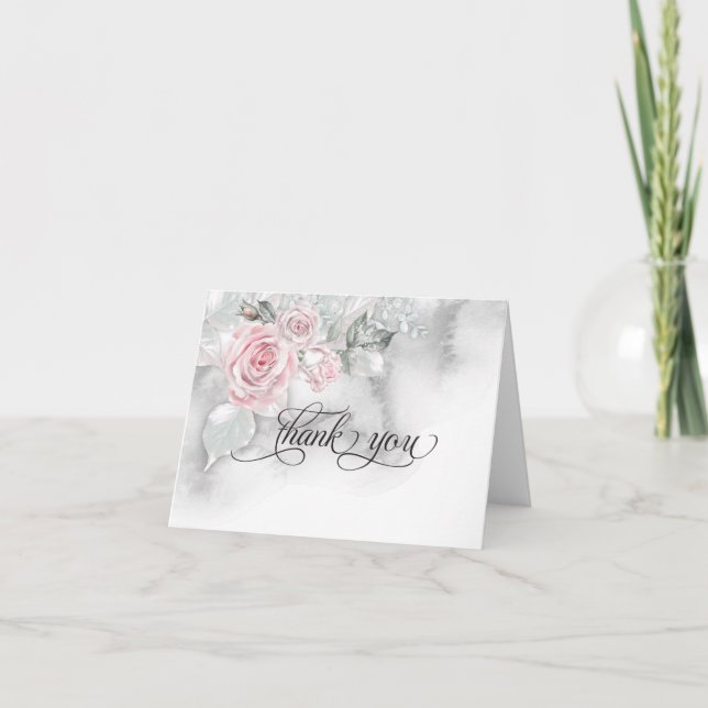 Tarjeta De Agradecimiento Rosas enamorados rosados descalzos Bride™ (Anverso)