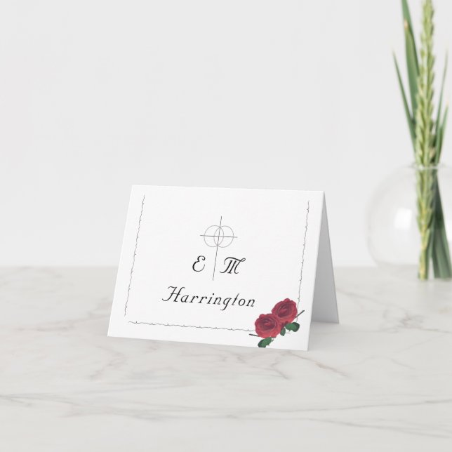 Tarjeta De Agradecimiento Rosas finos Boda católico (Anverso)