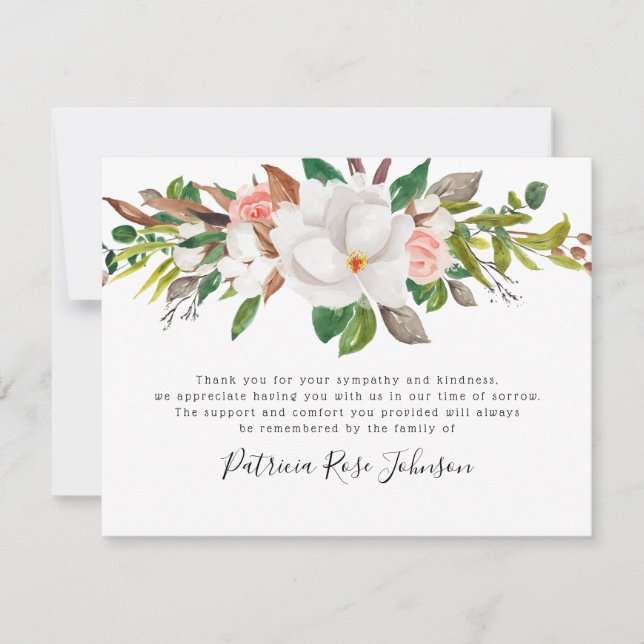 Tarjeta De Agradecimiento Rosas florales Memorial (Anverso)