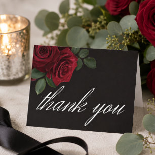 Tarjeta De Agradecimiento Rosas Florales Rojas Sangre Elegantes y Malhumorad