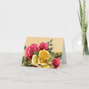 Tarjeta De Agradecimiento Rosas florales rojas y amarillas vintage