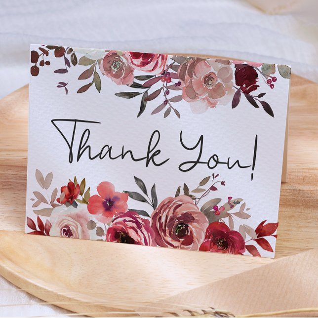 Tarjeta De Agradecimiento Rosas florales rojos de Rubor matrimonio elegante (Subido por el creador)