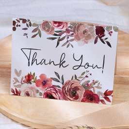Tarjeta De Agradecimiento Rosas Florales Rubor Rojo Boda Elegante