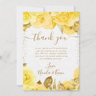 Tarjeta De Agradecimiento Rosas Flores Boda Glam Amarillo Acuarela