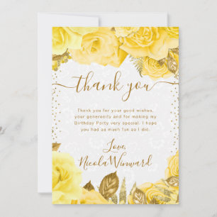 Tarjeta De Agradecimiento Rosas Flores Cumpleaños Glam Amarillo Acuarela