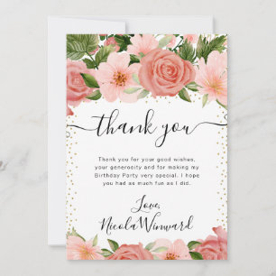Tarjeta De Agradecimiento Rosas Flores Cumpleaños Verano Rosa Aquarela