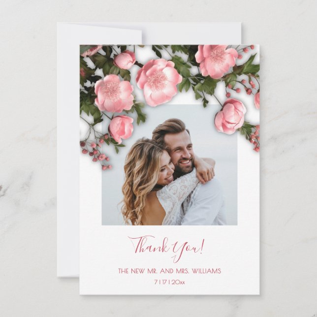 Tarjeta De Agradecimiento Rosas Flores Silvestres 3D (Anverso)