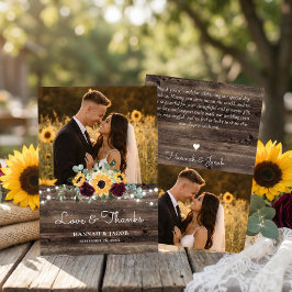 Tarjeta De Agradecimiento Rosas Girasoles Rústicos Boda