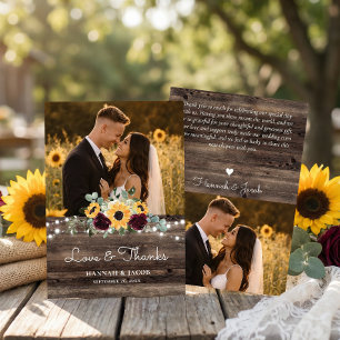 Tarjeta De Agradecimiento Rosas Girasoles Rústicos Boda