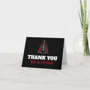 Tarjeta De Agradecimiento Rosas Guitarra Negra Roja Roca Boda