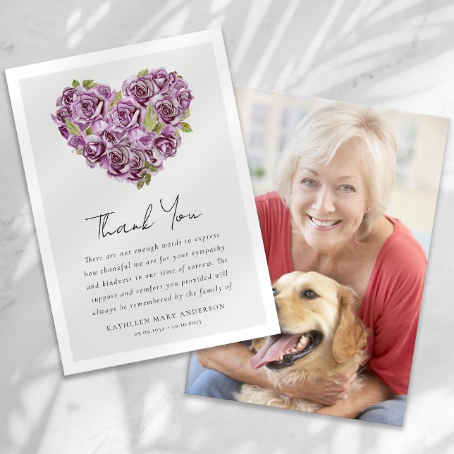Tarjeta De Agradecimiento Rosas Heart Floral Photo Sympathy Funeral (Subido por el creador)