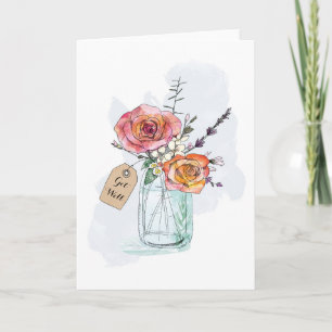 Tarjeta De Agradecimiento Rosas ilustrados saludan a personalizado de tarro