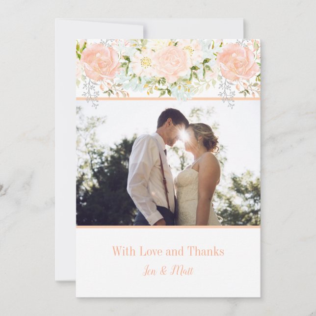 Tarjeta De Agradecimiento Rosas Pale Peach Green Photo You Cards (Anverso)