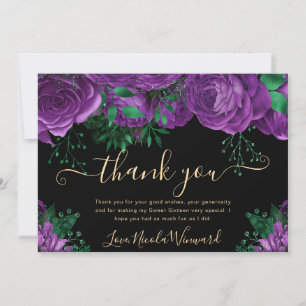 Tarjeta De Agradecimiento Rosas púrpura acuarela Sweet 16