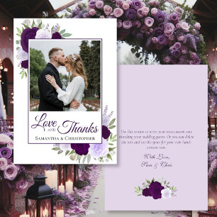 Tarjeta De Agradecimiento Rosas Púrpura Amor y Gracias Foto Escribible Boda