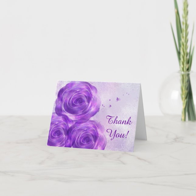 Tarjeta De Agradecimiento Rosas púrpura Gracias Notecard (Anverso)