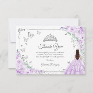Tarjeta De Agradecimiento Rosas púrpura lila chic Quinceañera de plata