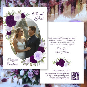 Tarjeta De Agradecimiento Rosas Purpúreas Código QR de Foto Oval Elegante Bo