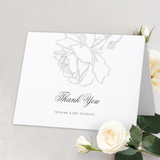 Tarjeta De Agradecimiento Rosas Rica marfil negro atado Boda formal clásico (formal traditional wedding thank you folded rich ivory roses black tie modern classic elegant)