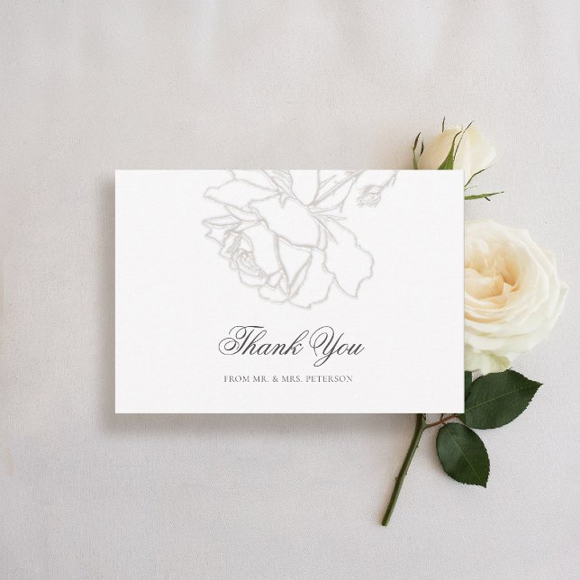 Tarjeta De Agradecimiento Rosas Rica marfil negro atado Boda formal clásico (formal traditional wedding thank you rich ivory roses black tie modern classic elegant minimalist)