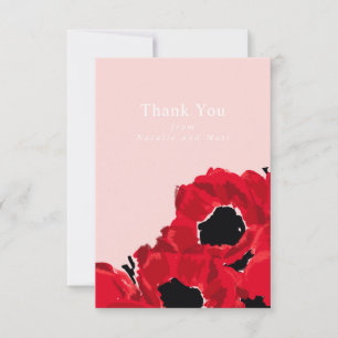 Tarjeta De Agradecimiento Rosas rojas abstractas y amapolas
