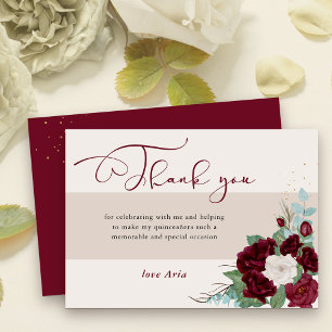 Tarjeta De Agradecimiento Rosas rojas Borgoña y marfil Caligrafía elegante