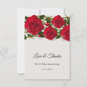 Tarjeta De Agradecimiento Rosas rojas con corazones Boda Gracias