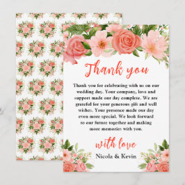 Tarjeta De Agradecimiento Rosas rojas coral con follaje