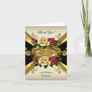 Tarjeta De Agradecimiento Rosas Rojas Crema Dorado 2 Cumpleaños Agradecimien