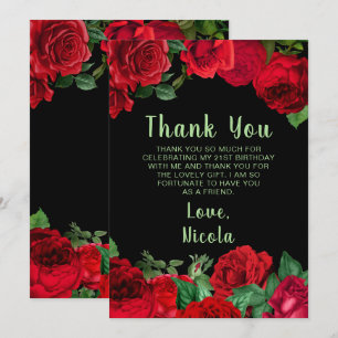 Tarjeta De Agradecimiento Rosas Rojas Elegantes Flores Fiesta de Cumpleaños