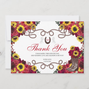Tarjeta De Agradecimiento Rosas Rojas Girasoles Charro Quinceañera Gracias 