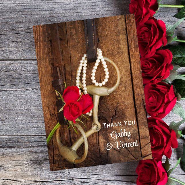 Tarjeta De Agradecimiento Rosas rojas y caballos Boda occidental gracias (Subido por el creador)