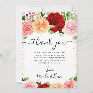 Tarjeta De Agradecimiento Rosas Rojas y Naranjas Acuarela Flores Boda