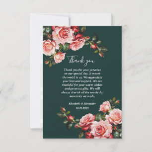Tarjeta De Agradecimiento Rosas rojas y rosadas oscuras y melancólicas boda