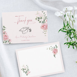 Tarjeta De Agradecimiento Rosas Rosadas Bonitas Graduación Femenina