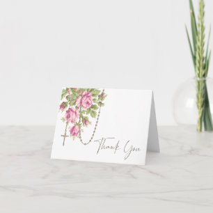 Tarjeta De Agradecimiento Rosas rosadas católicas Rosario de María bendita