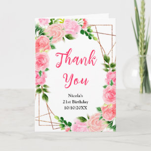 Tarjeta De Agradecimiento Rosas rosadas con cumpleaños de follaje