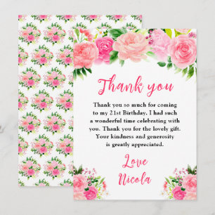 Tarjeta De Agradecimiento Rosas rosadas con cumpleaños de follaje