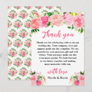 Tarjeta De Agradecimiento Rosas rosadas con follaje de boda