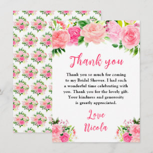 Tarjeta De Agradecimiento Rosas rosadas con follaje para despedida de solter