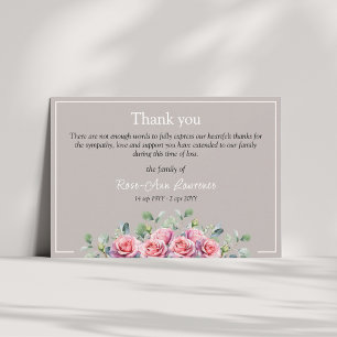 Tarjeta De Agradecimiento Rosas rosadas de eucalipto elegante Simpatía Funer