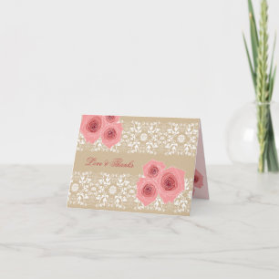 Tarjeta De Agradecimiento Rosas Rosadas Elegantes Encaje Damasko Agradecimie